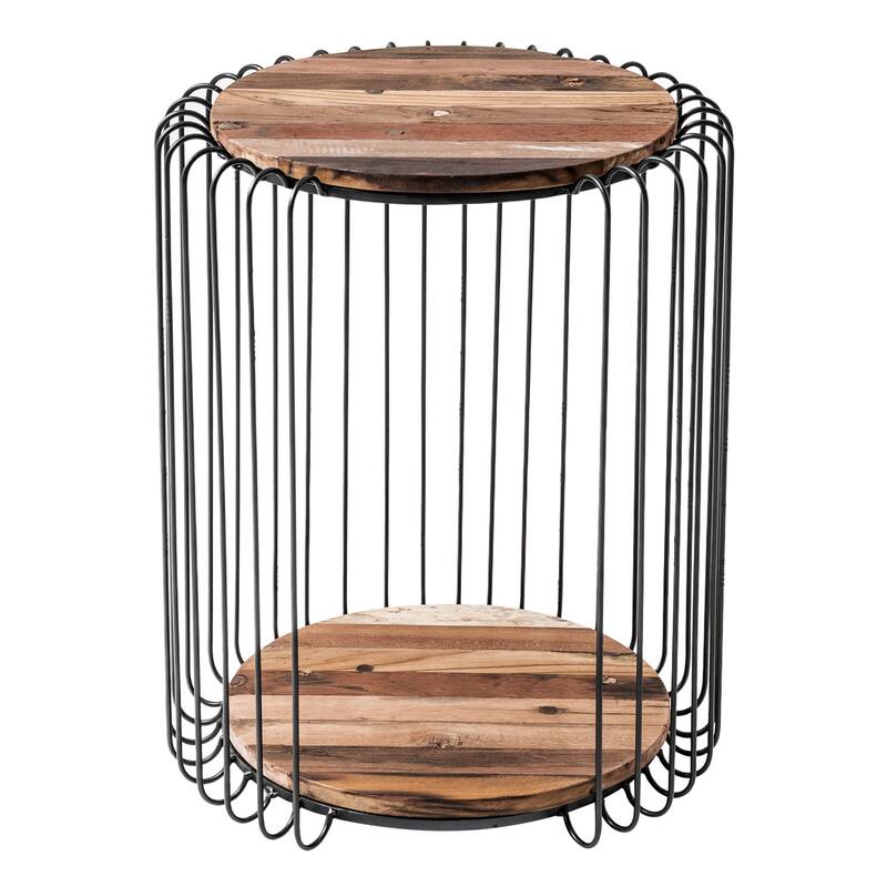 HomeRoots 24" Modern Black and Rustic Brown Round End Table