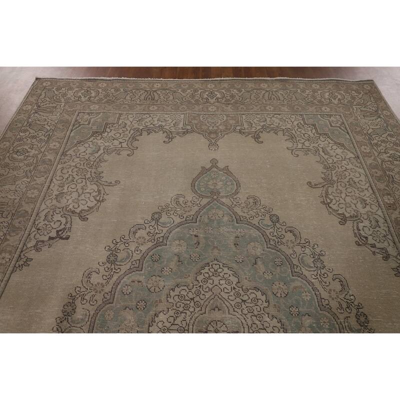Distressed Tabriz Persian Area Rug Handmade Wool Carpet - 7'9"x 11'3"