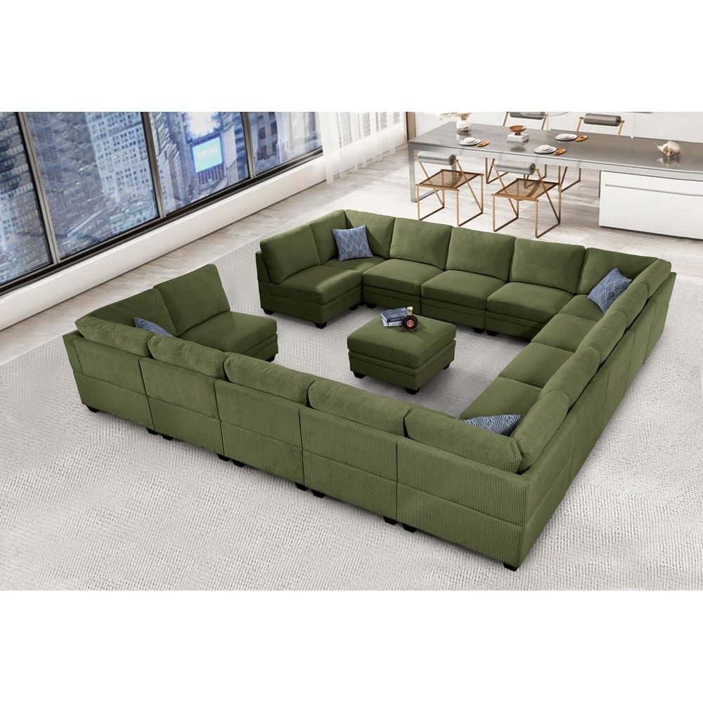 16 PC Modular Corduroy Sectional With Ottoman