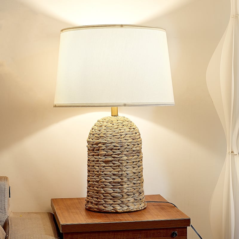 1-Light 23" Large Desk Lamp with Handcrafted Vine Base and Fabric Shade, Bulb Not Included - Natural Light Tan