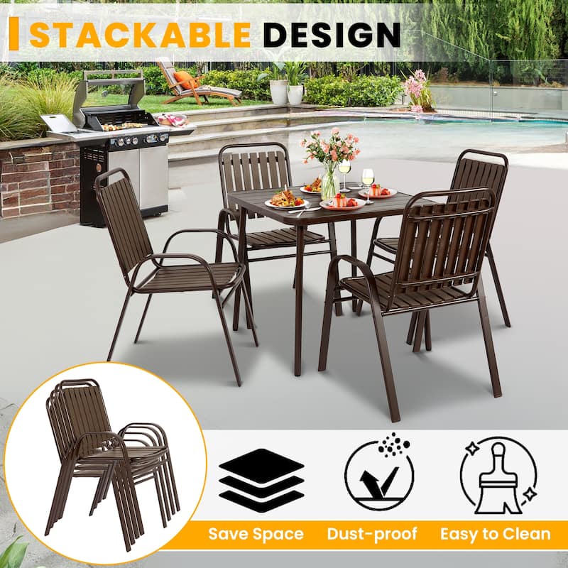 5-Piece Outdoor Dining Set，32"Square Steel Table with Four Plastic Chairs