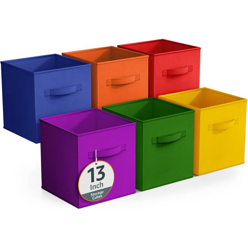 Sorbus Fabric Storage Bins 13" Foldable Cubes With Handles For Pantry, Cubbies, Toy And Closet Shelving Organization - 6Pk