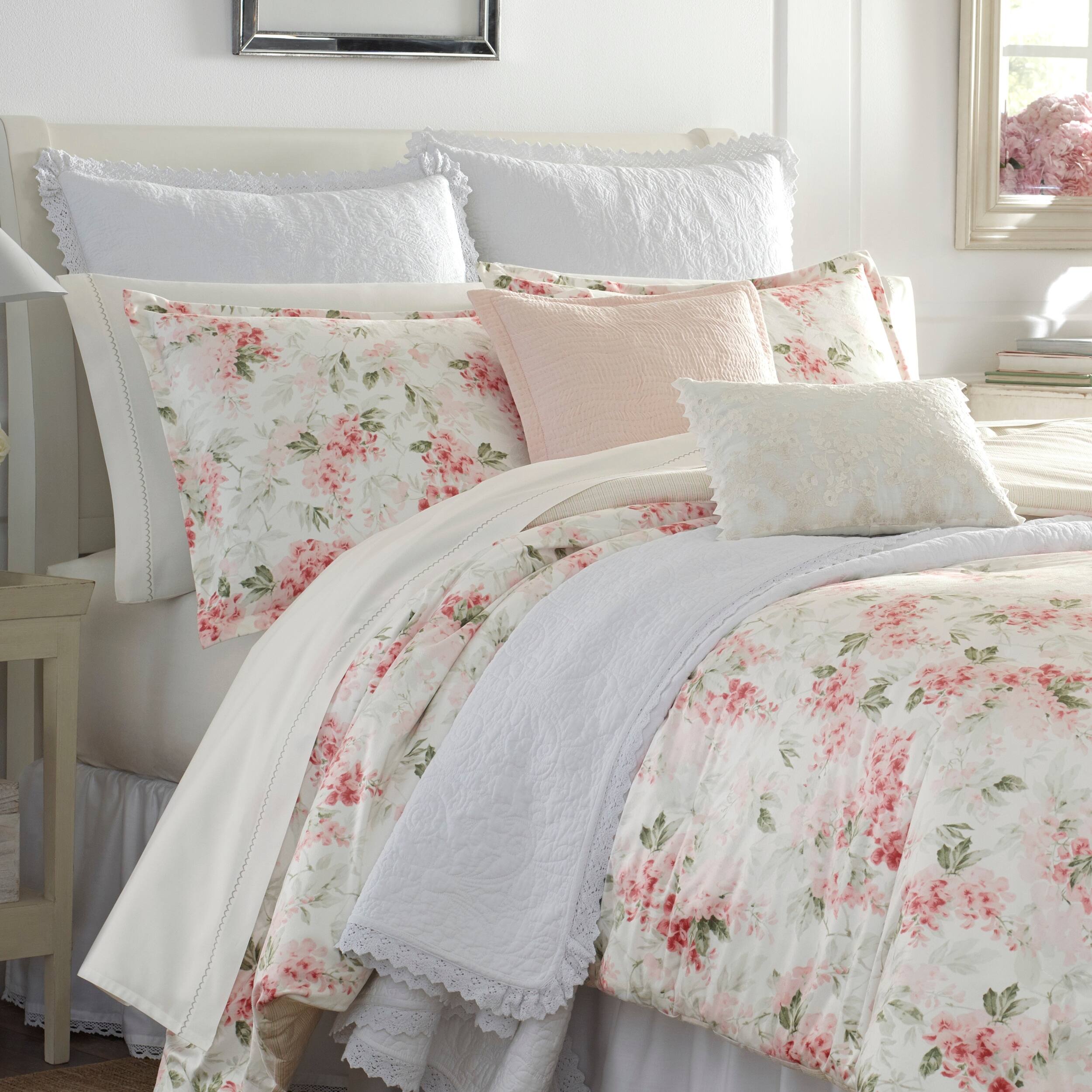Laura Ashley Wisteria Pink Microfleece Comforter Set - Bed Bath ...