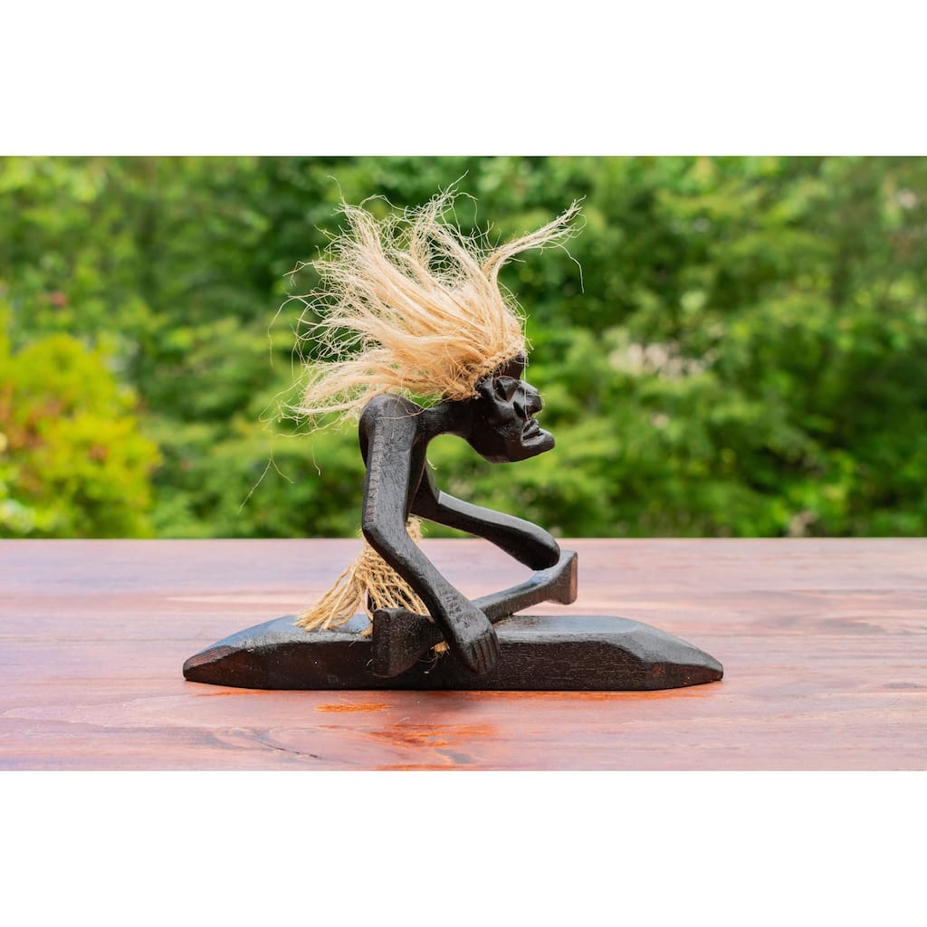 Handmade Wooden Primitive Tribal Kayaking Statue Canoe Funny Sculpture Tiki Bar Handcrafted Unique Gift Decor Accent Figurine