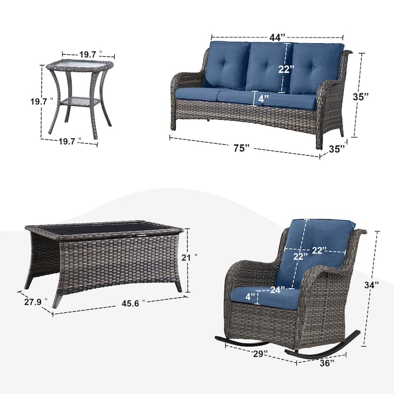 Gymojoy 5-Piece Outdoor Wicker Patio Furniture with 3 Seat Sofa, Rattan Coversation Set with Water Resistant Thick Cushions