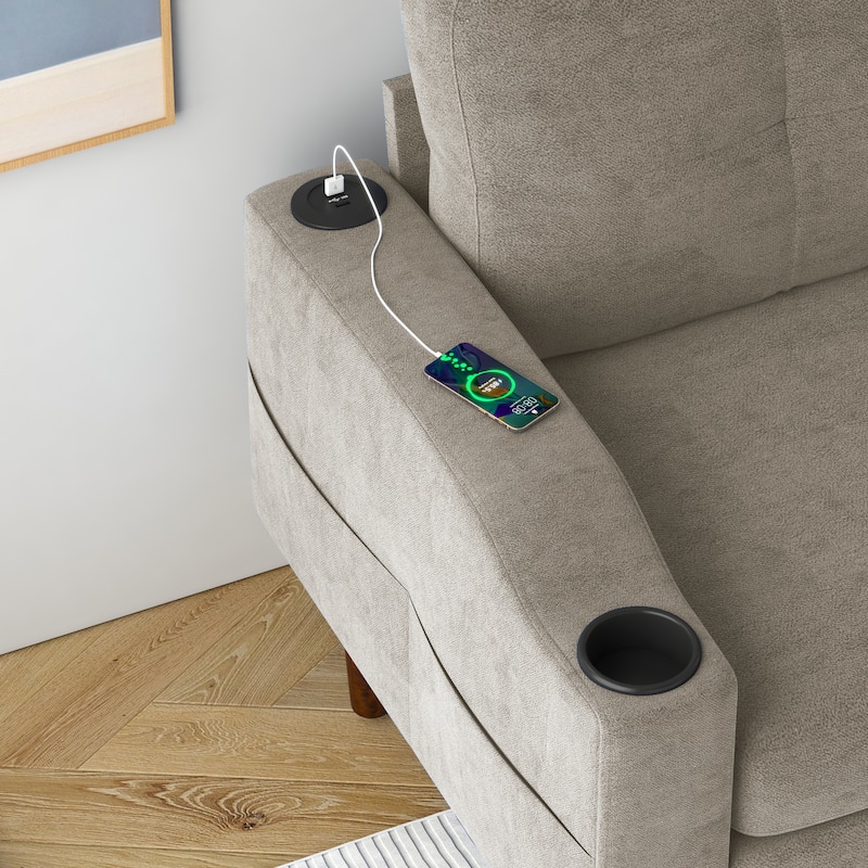 L-shaped Sectional Sofa with Storage Ottoman, Built-in USB Ports, Cup Holders and Side Pockets, 3 Seater Combination Couch