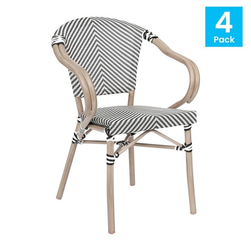 4 Pack All-Weather Commercial Paris Chairs with Arms and Metal Frame