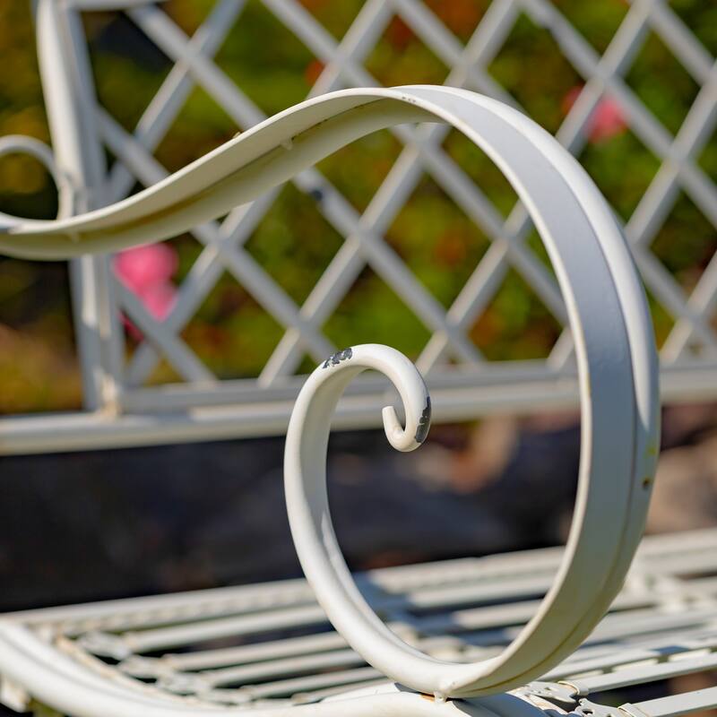 Iron Garden Bench "Stephania" in Antique White