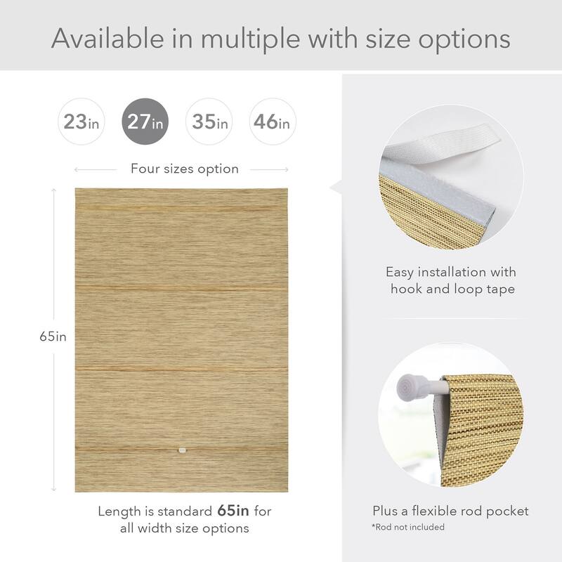 GoDear Design 99.99% Blackout Magnetic Roman Shades, No Drill Cordless Woven Fabric Blinds - 23", 37", 35", 46" W, Ocher