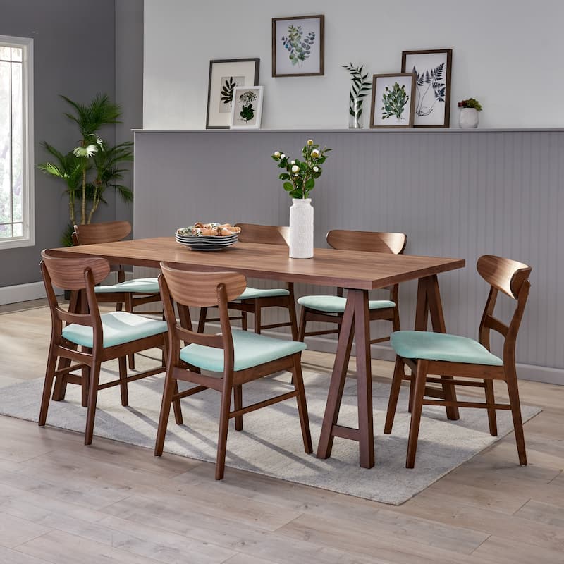 Idalia Mid-Century Modern 7 Piece Dining Set by Christopher Knight Home - Walnut + Mint