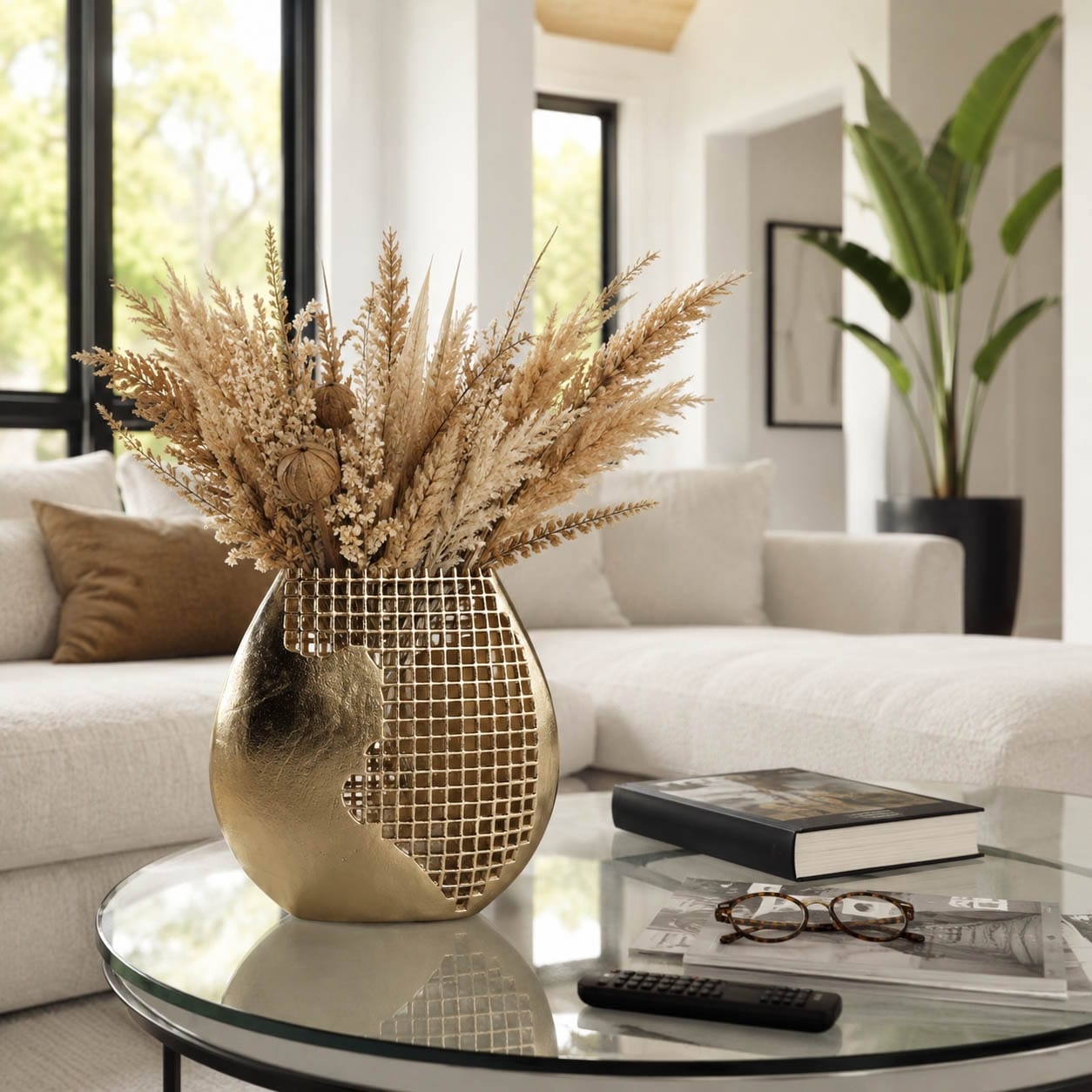 Sagebrook Home 14 x 14 in. Partial Mesh Metal Vase Gold
