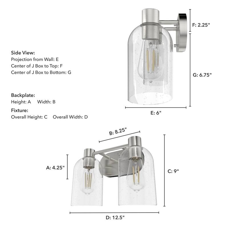 Hunter Lochemeade 2-Light Vanity Wall Light, Damp-Rated - Bathroom, Laundry - Modern Farmhouse, Contemporary, Industrial