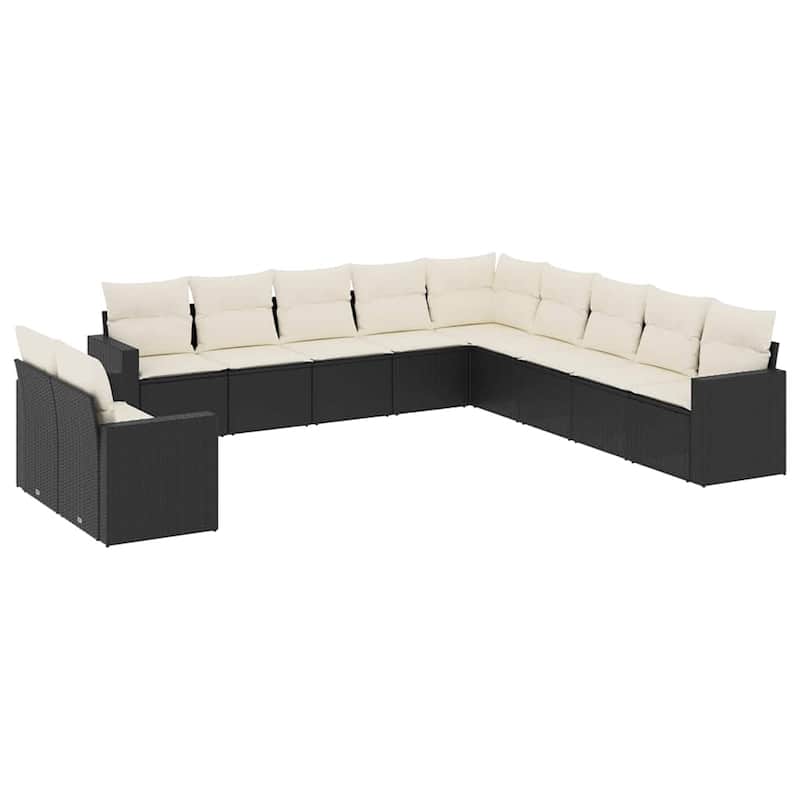 vidaXL Garden Sofa Set Black PE Rattan Large Adjustable Feet