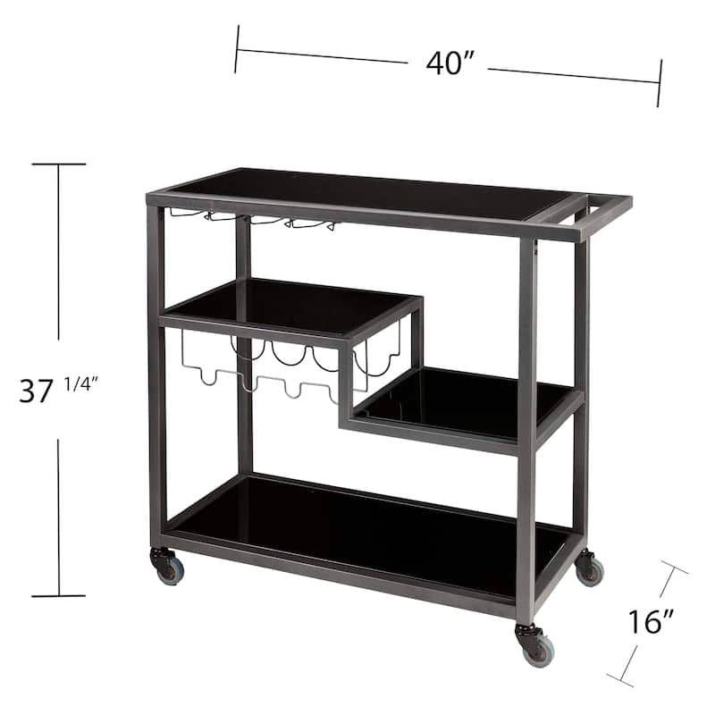 SEI Furniture Glenn Glass Top Grey Metal Bar Cart
