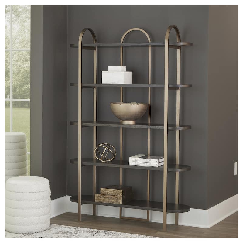 Signature Design by Ashley Brentmour Brown/Gold Bookcase - 47.81" W x 12" D x 72" H - Brown/Gold - 47.81" W x 12" D x 72" H
