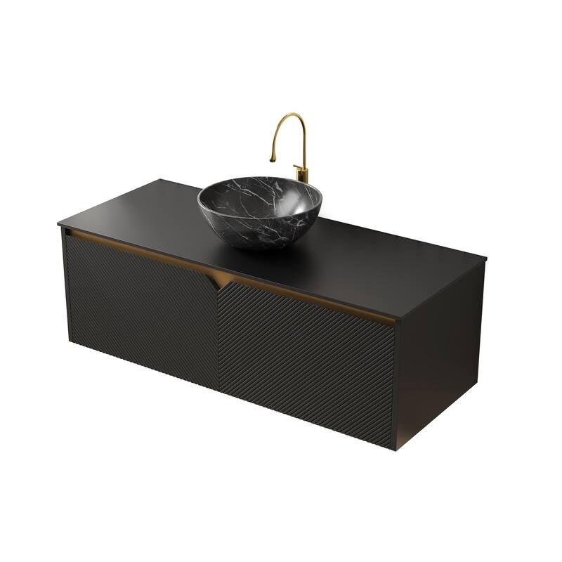 GDFStudio - Ruben Modern Floating Bathroom Vanity with Twill Double Doors, Metal Trim & Black Sintered Stone Countertop