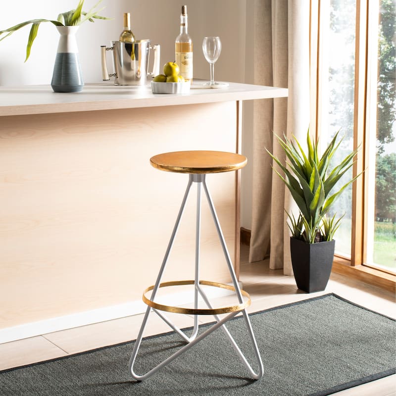 SAFAVIEH Ortrud 30-inch Bar Stool - Silver / Leaf - 16.5" x 16.5" x 24" - 18Wx17Dx30H
