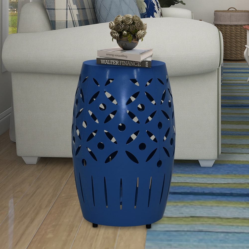 Maypex 18Inch H Geometric Cut Iron Drum End Table