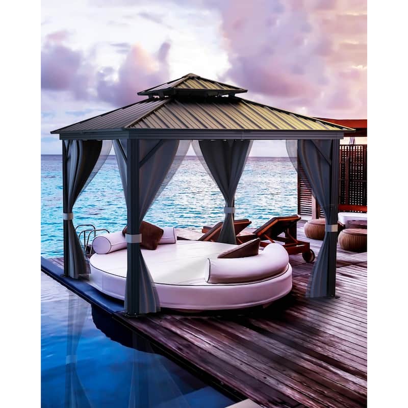 Hardtop Gazebo 10'x10',10'x12',10'x14',12'x12',12'x14',12'x16',12'x20'for All Weather - Grey_12'*12" - Grey_12'*12"