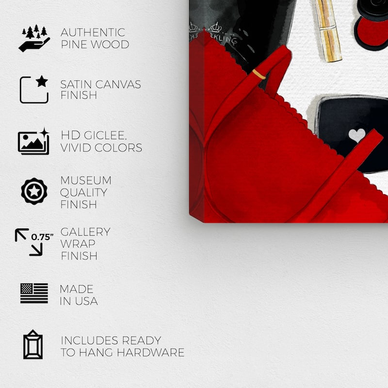 Wynwood Studio Canvas Fashion and Glam Oh, My Bag Red Red and Crimson Glam Wall Art Canvas Print