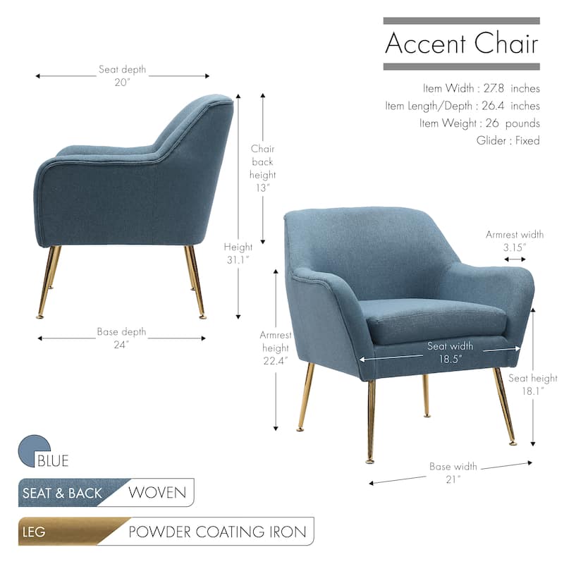 Porthos Home Thea Accent Chair, Fabric Upholstery, Gold Metal Legs
