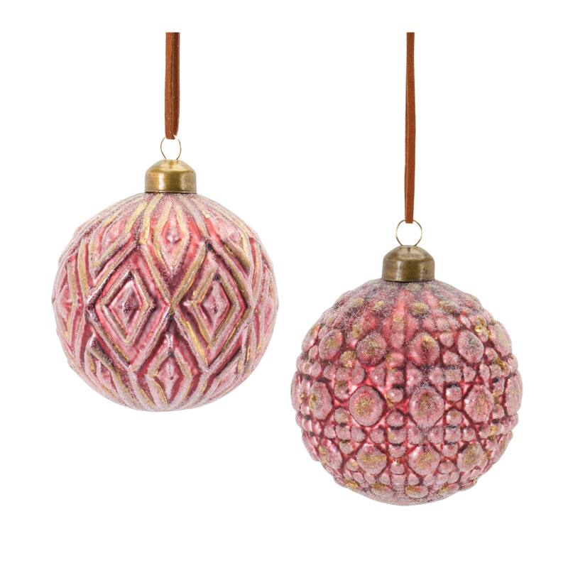 Ornate Glass Ball Ornament (Set of 12) - 3 x 3 x 4