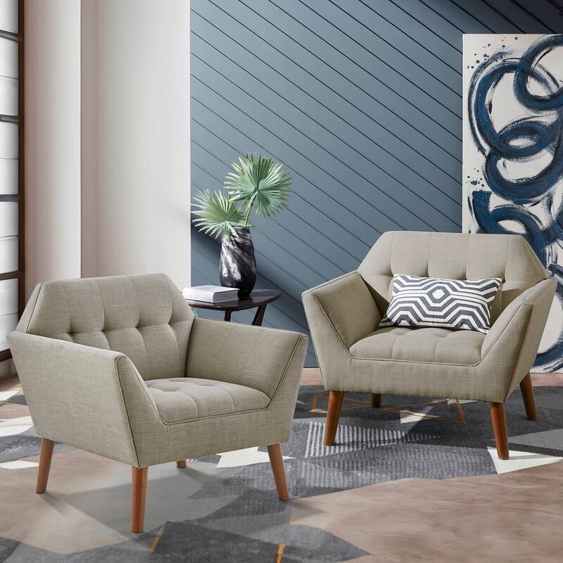 INK IVY Newport Wide Mid-Century Modern Lounge Chair - Set of 2 - Light Grey