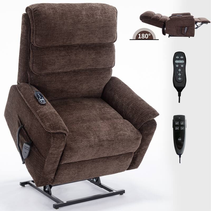 Dual‑Motor Power Lift Recliner Chair in Chenille with Lumbar Heat
