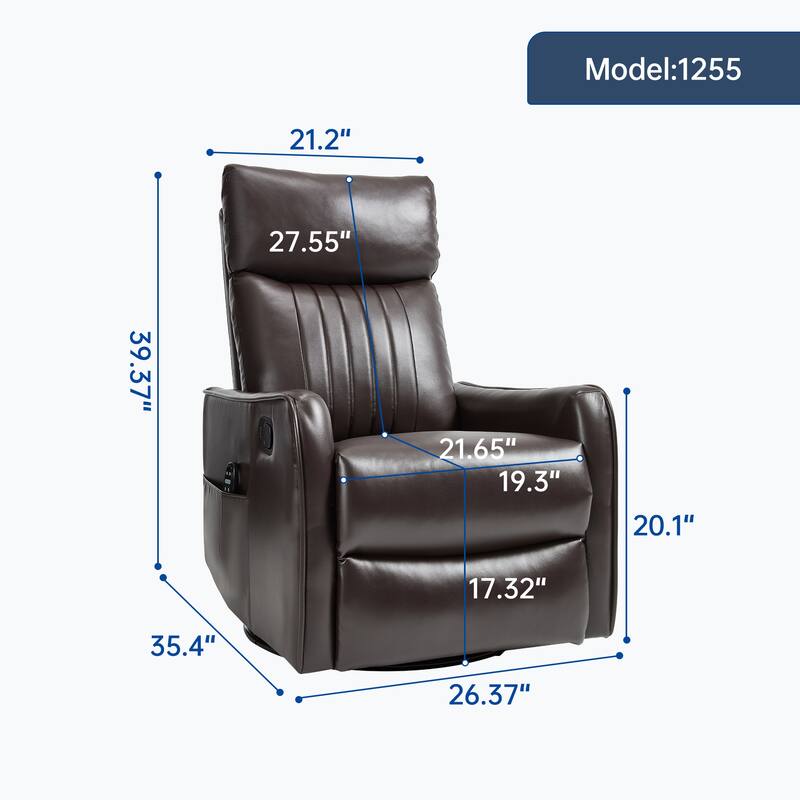 Roomfitters Swivel Rocker Recliner Chair, Manual Faux Leather Massage Armchair with Heat and Glider Motion, Living Room
