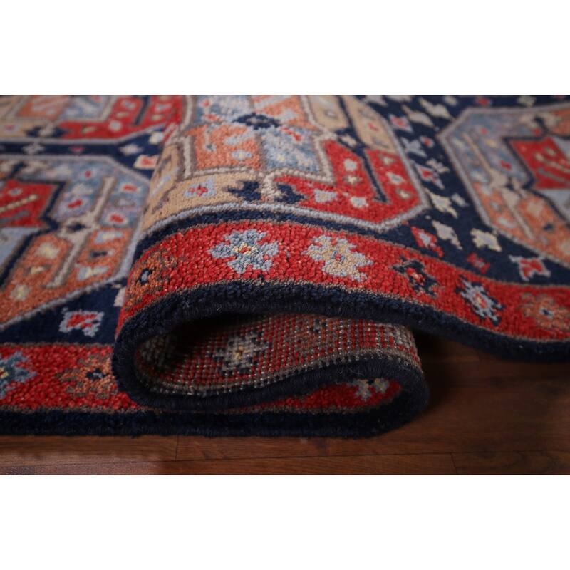 Geometric Navy Blue Khotan Indian Rug Hand-Knotted Wool Carpet - 4'0"x 6'1"