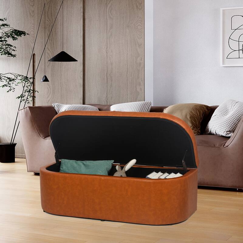 Adeco Button Tufted Storage Ottoman Faux Leather Bench