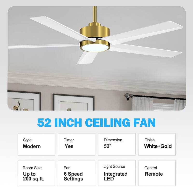 Breezary 65"/52"/42" 5-Blade LED Ceiling Fan with Light Kit and Remote