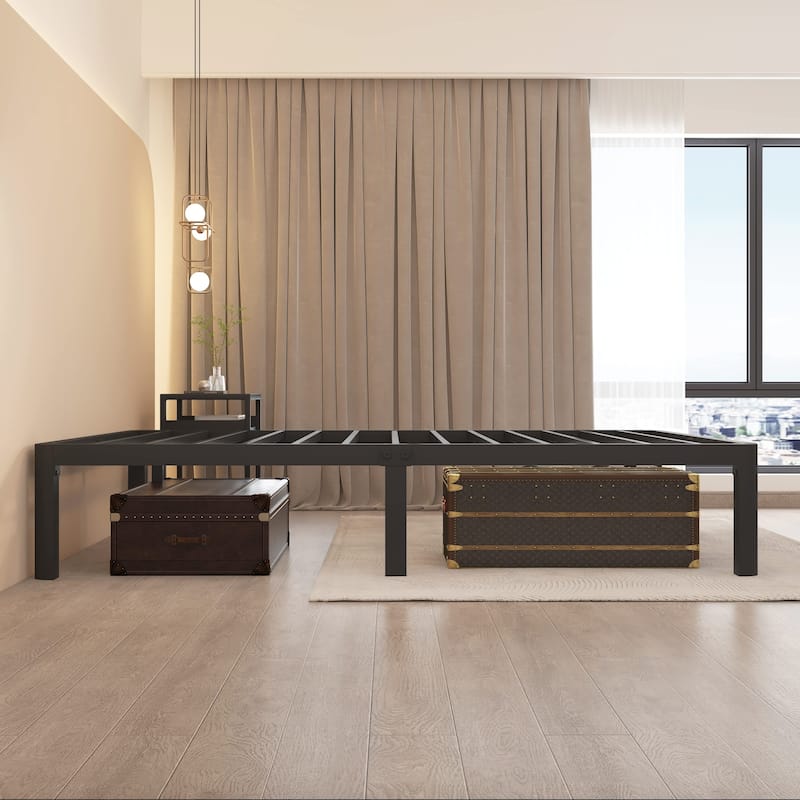 14 Inch Queen Metal Platform Bed Frame with Round Corner Legs, 3000 LBS Heavy Duty Steel Slats Support, No Box Spring Needed