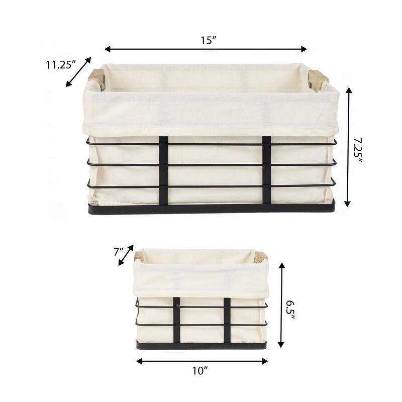 Happimess Set of 3 Wire Baskets with Wood Handles & Liners