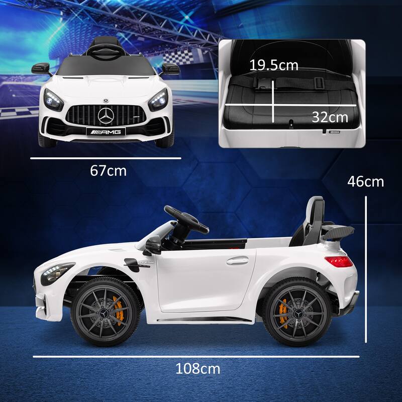 Mercedes-Benz AMG GTR Licensed 12V Kids Electric Ride-On Car with Remote Control, Music, Lights & 3 Speeds - White