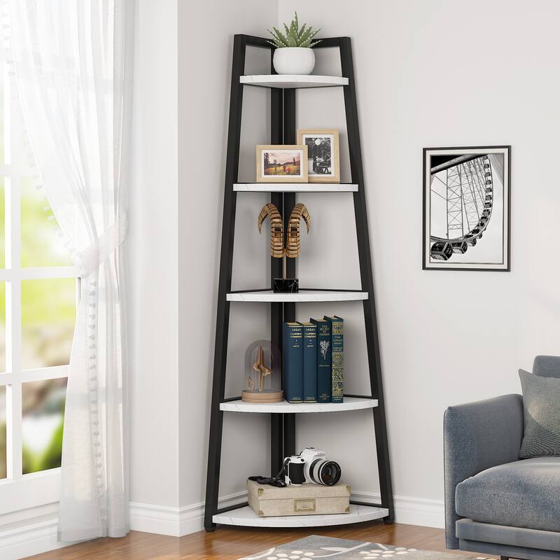 5 Tier Corner Ladder Shelf, Display Bookcase Storage Shelves for Living Room