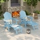 preview thumbnail 41 of 54, Bonosuki 2-Piece Folding Adirondack Chairs with Retractable Ottoman, Fire Pit Patio Chair with Cup Holder Lake Blue