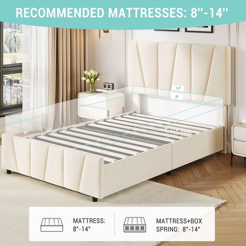 Platform Bed Frame with 4 Storage Drawers and Headboard