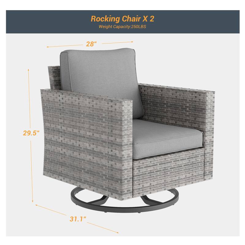 Livoosun Patio Outdoor Furniture Gray Rattan Swiveling Rocker Chairs Set With Thick Cushions