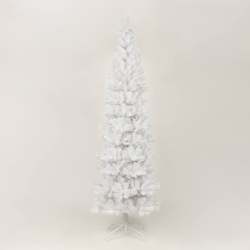 7.5FT White Slim Artificial Christmas Tree Includes Foldable Metal Stand - N/A