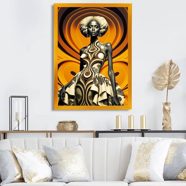 slide 2 of 8, Designart "Beautiful Contemporary African Retro Woman VII" African American Framed Art Print Gold - 12 in. wide x 20 in. high