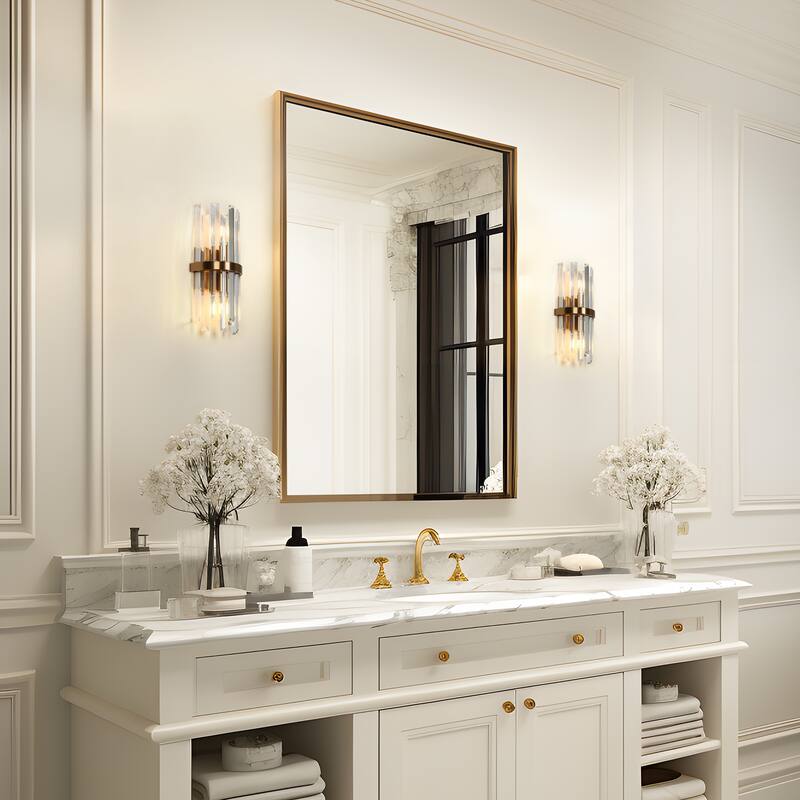 Modern 2-Light Glam Crystal Bathroom Vanity Lights Gold Wall Sconce - W6" x H12"