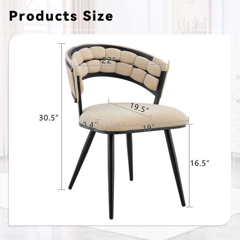 Velvet Upholstered Dining Chairs Set of 2, Accent Chair with Tufted Backrest, Kitchen Side Chairs with Metal Legs