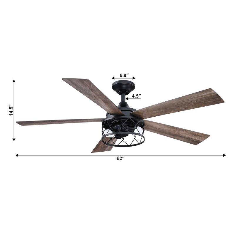 Industrial 52" Wood 5-Blade Indoor Ceiling Fan with Light Kit and Remote