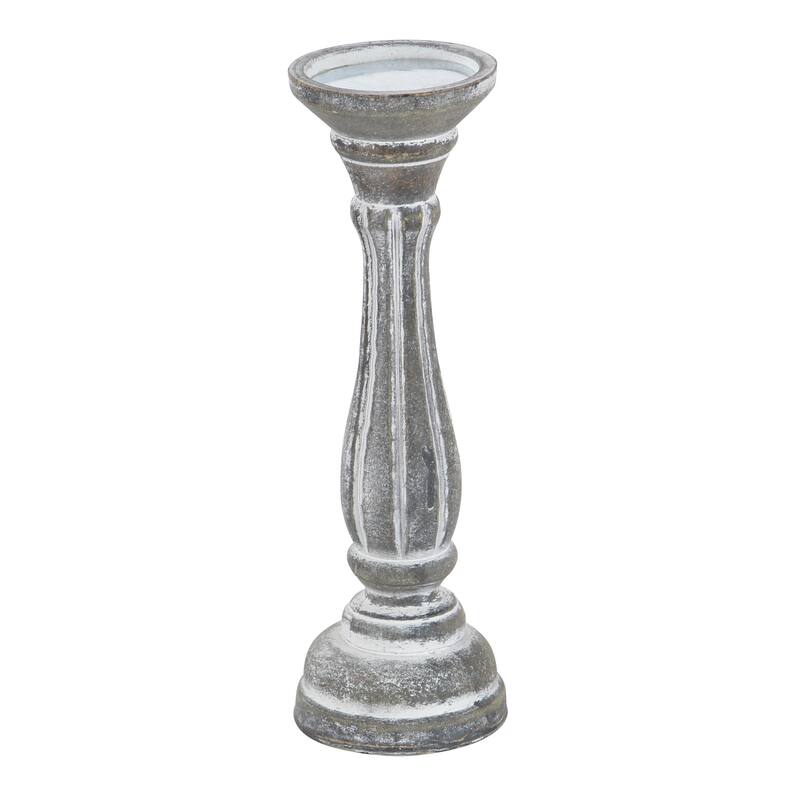 Wooden Distressed Turned Decorative Candle Holder - Set of 3 Gray, Brown, Blue, Green - Roche River Decor
