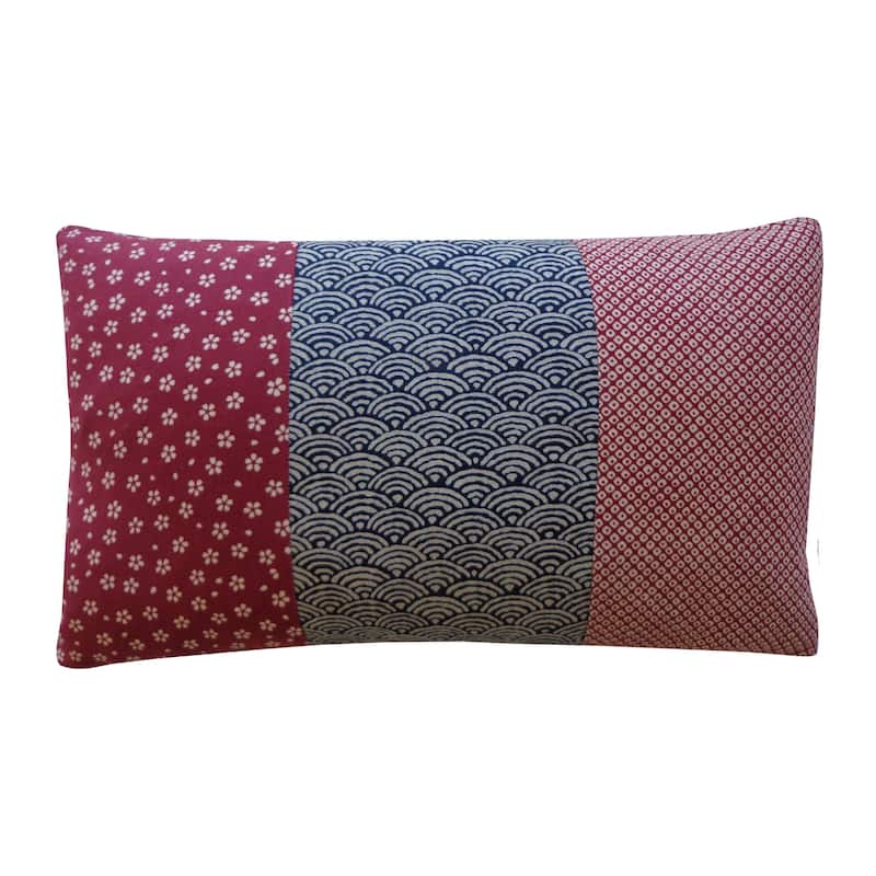 Jiti Indoor Dainty Kio Patterned Cotton Accent Rectangle Lumbar Pillows Cushion for Sofa Chair 12 x 20 - Blue/White/Red