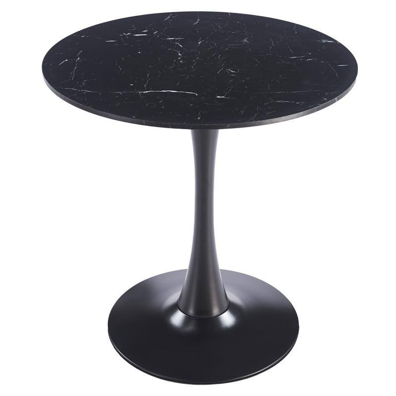 Bristol Modern Solid Wood Top Dining Table with Powder Coated Stainless Steel Pedestal Black Base for Home Kitchen or Restaurant - Marbled Black - 35 Inches