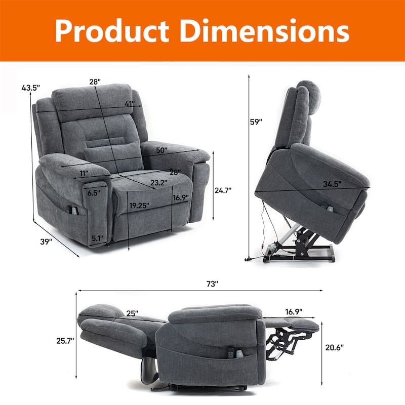 Flagship Dual Motor 28" W Oversized Power Lift Recliner Chair