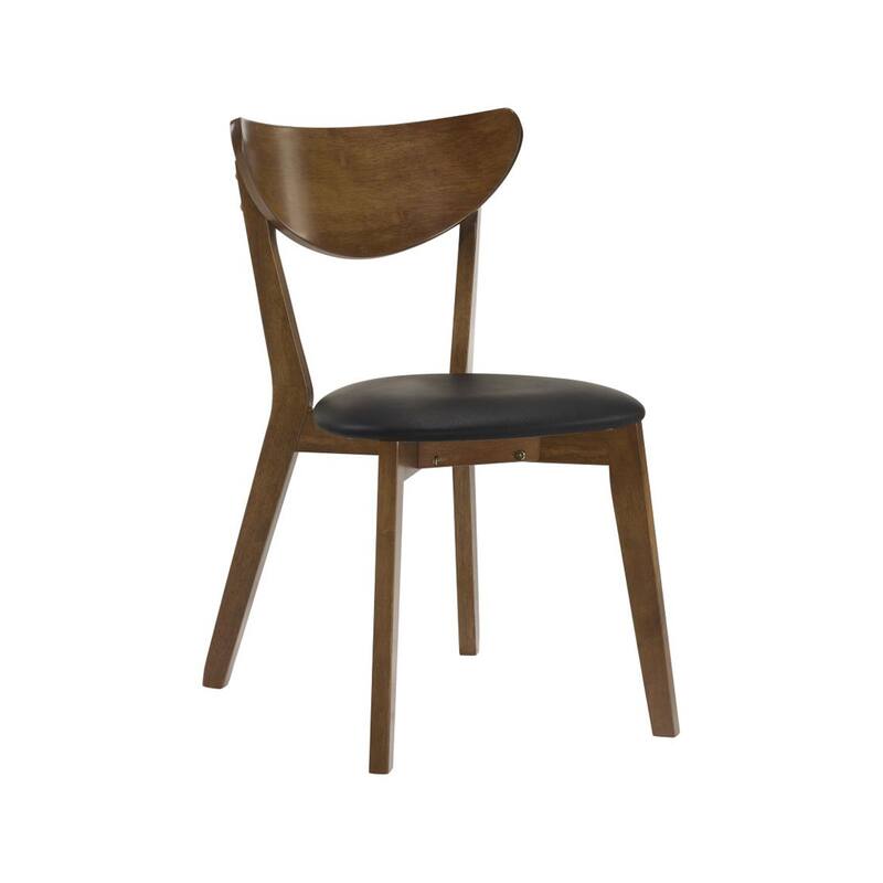 Set of 2 Dining Chairs With Black Leatherette Seat, Dark Walnut