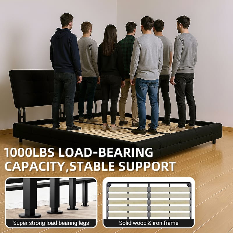 King/Queen Chenille Bed Frame with Tufted Headboard, Cloud Pillow Design and Wooden Slats Support